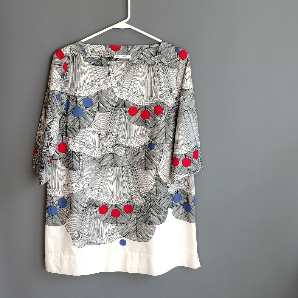 marimekko shift dress tunic, border print supergraphic, boatneck